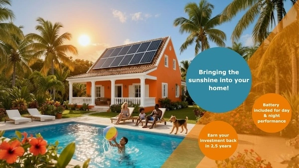 Caribbean home in Curaçao with solar panels installed on the roof
